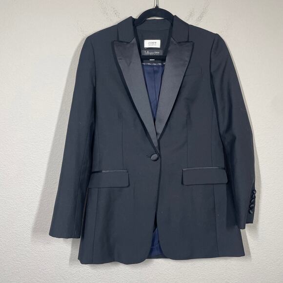 J Crew Womens 0 Tollegno 1900 Long Parke Tuxedo Blazer Black Wool - Picture 2 of 10